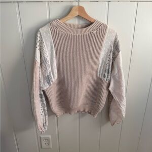 Boutique Women's Sweater with Patterned Sleeves
